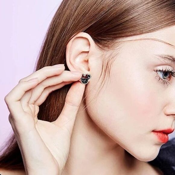 Rose Gold with Red and Black Cubic Zirconia Minnie Mouse Post Back Stud Earrings - Picture 3 of 7